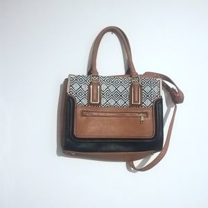 MKF Camel Two-Tone Geometric Satchel